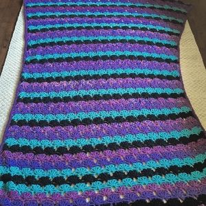 Vintage Handmade Crochet Afghan Blanket Purple Blue Black
